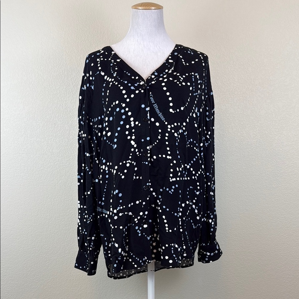 Love Moschino Black and White Oversized Graphic Button Down Blouse Size 4